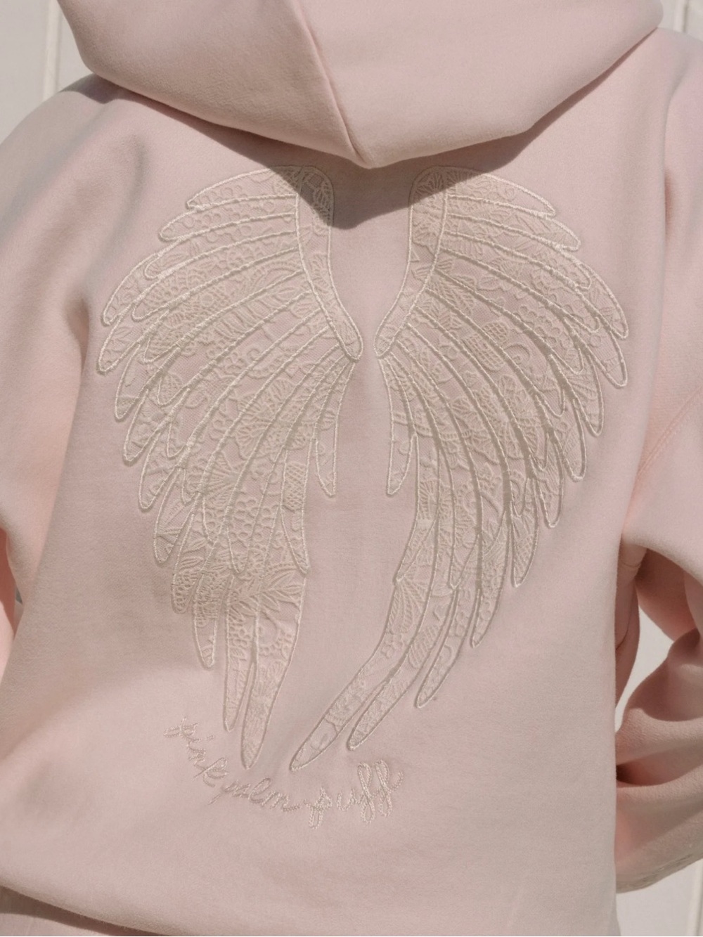 pink palm puff lacy angel wing hoodie
